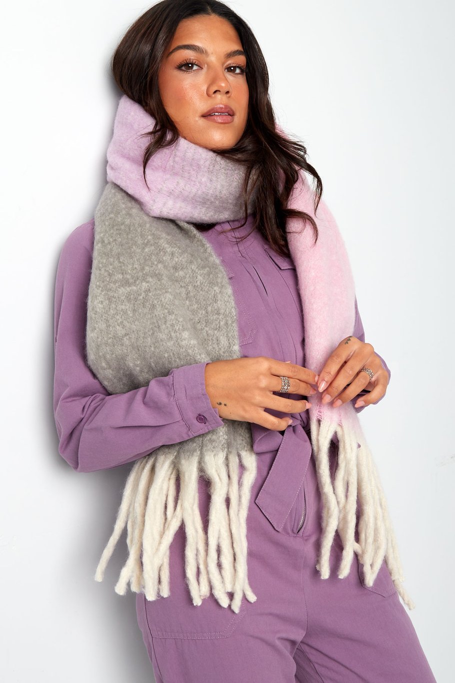 Farbiger Basic-Schal mit Schnüren - Beige Bild2